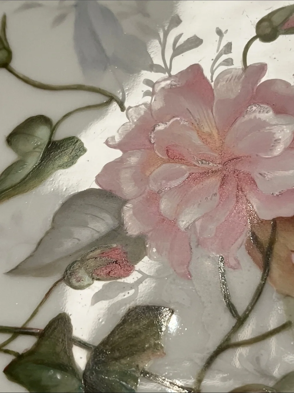 Antique Limoges White Porcelain Platter with Pink Floral Bouquet and Gold Trim